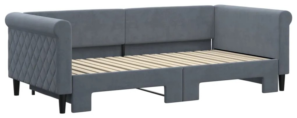 Sofá-cama com gavetão 90x190 cm veludo cinzento-escuro