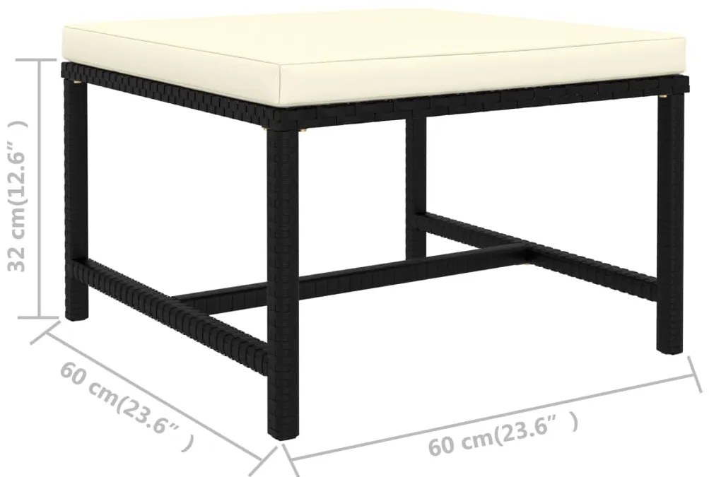3 pcs conjunto sofás de jardim com almofadões vime PE preto