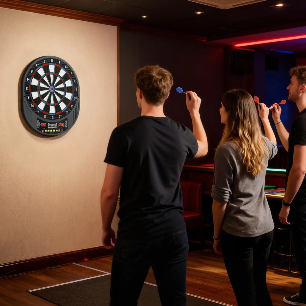 Jogo de dardos eletrónico com pontas flexíveis, dois ecrãs LED, 33 jogos, 202 variações, até 8 jogadores