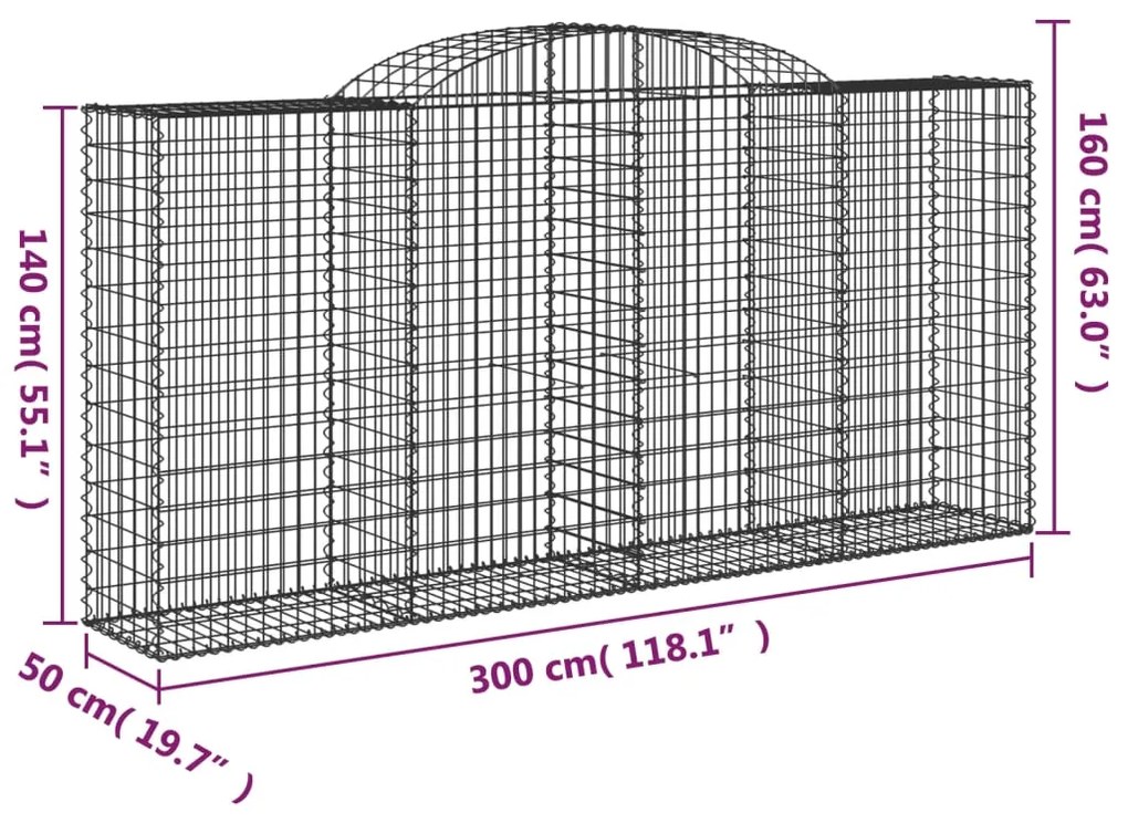 Cestos gabião arqueados 6pcs 300x50x140/160cm ferro galvanizado