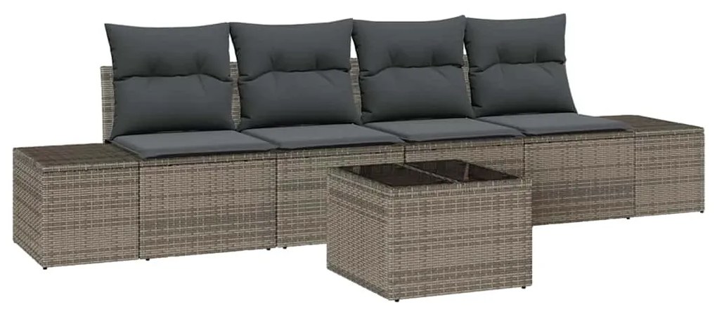 Conjunto de Sofás de Jardim 5 Peças com Almofadas Cinzas de Rattan