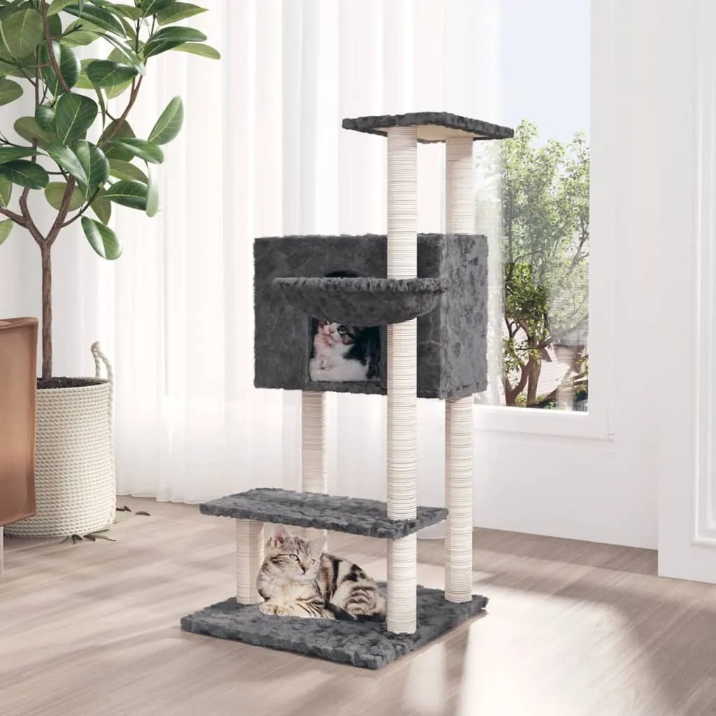 vidaXL Árvore para gatos c/ arranhadores sisal 108,5 cm cinza-escuro