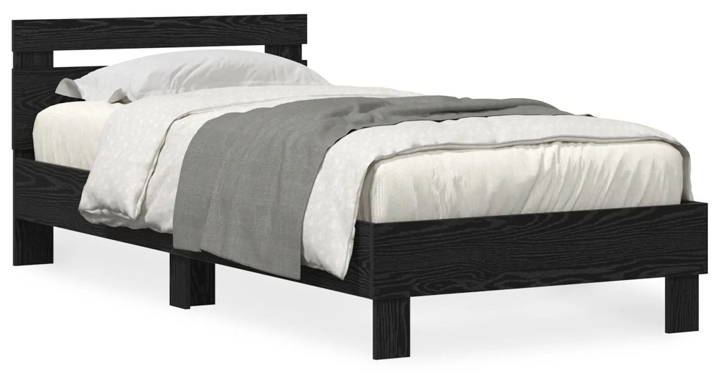 Estrutura de Cama com Luzes LED Carvalho Preto 90x190 cm Madeira Engen
