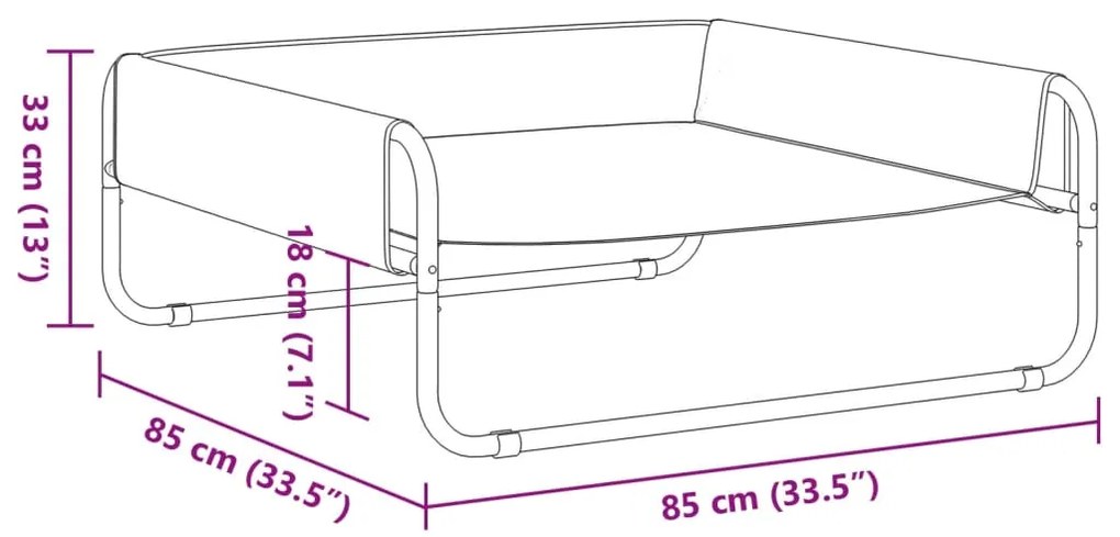 Cama para cães elevada tecido oxford e aço antracite