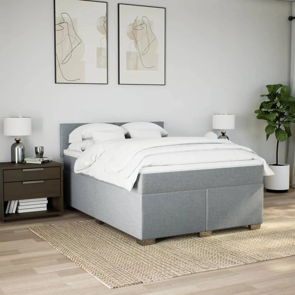 Cama com molas/colchão 140x200 cm tecido cinzento-claro