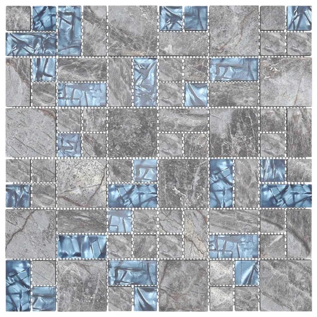 Ladrilhos mosaico 22 pcs 30x30cm vidro cinzento e azul