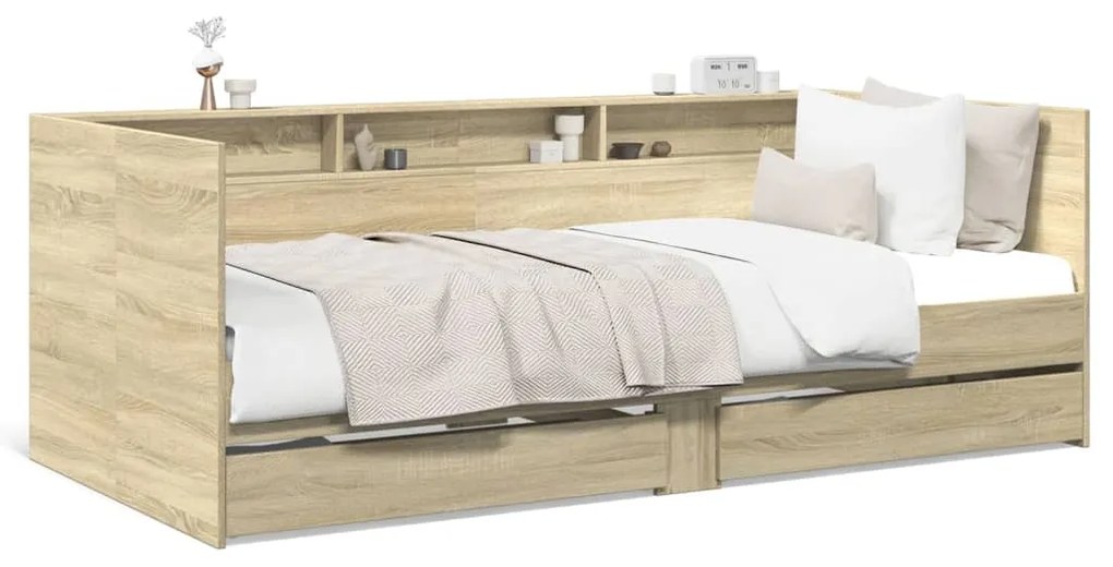 vidaXL Sofá-cama com gavetas sem colchão 90x190 cm carvalho sonoma