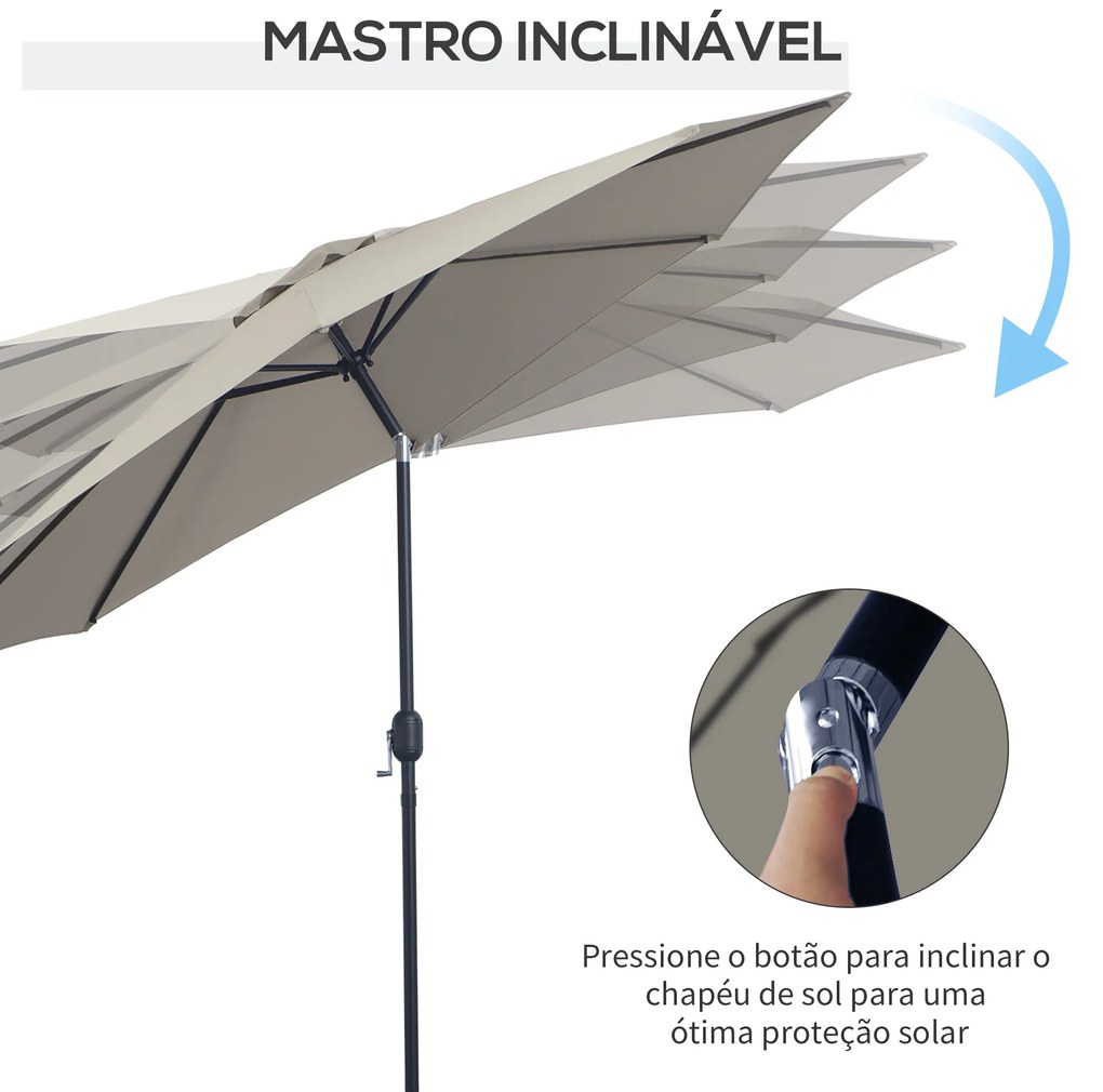 Outsunny Chapéu de Sol de Jardim Ø295x250 cm com Manivela Chapéu de Sol Exterior com Mecanismo de Inclinação e Mastro Desmontável de Metal para Terraço Piscina Pátio Cinza