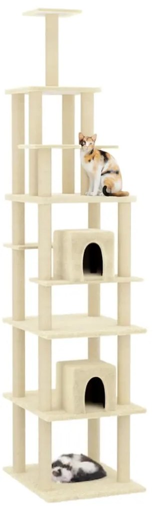 Árvore para gatos c/ postes arranhadores sisal 216 cm cor creme