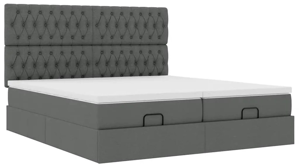 Estrutura de cama otomana com colchões tecido cinzento escuro