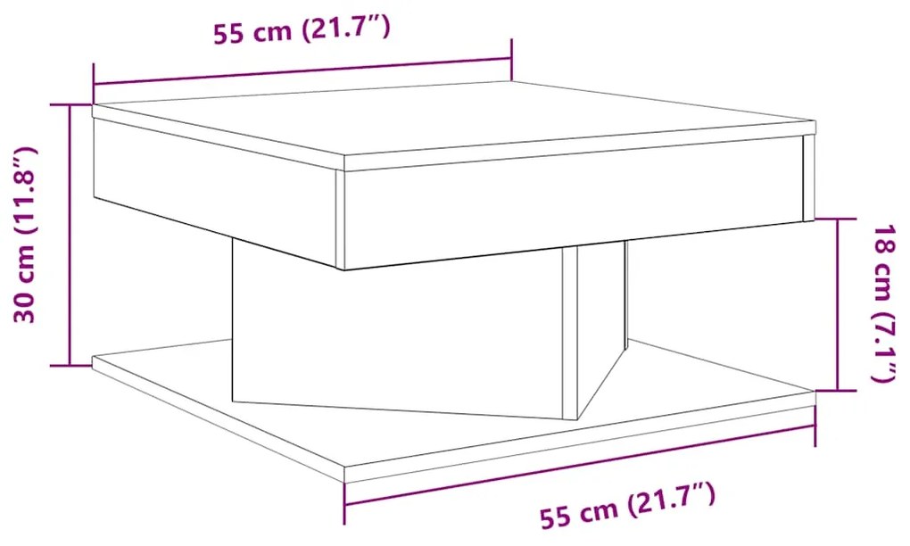 Mesa centro 55x55x30 cm derivados de madeira carvalho artisiano