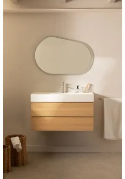 Conjunto De Móvel De Casa De Banho Em Madeira E Chapa De Freixo Com Lavatório Integrado Ona Madeira Natural & Oval Led E Anti-embaciamento - Sklum