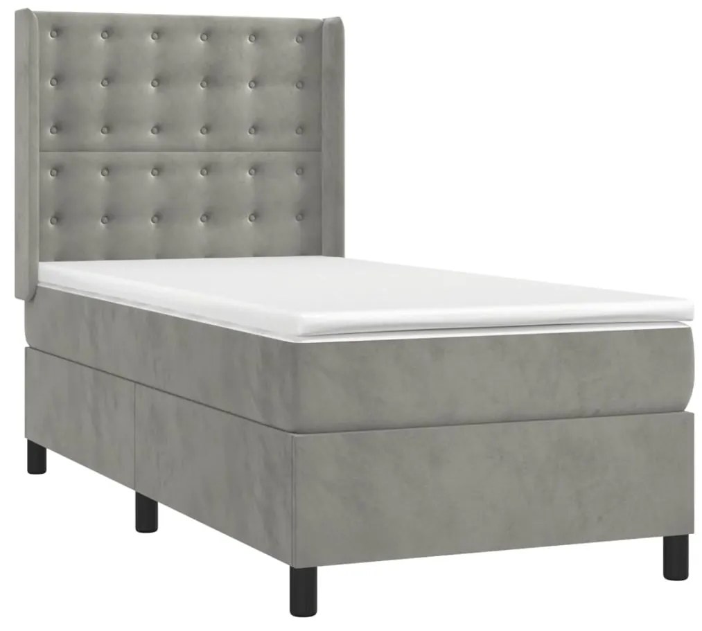 Cama box spring c/ colchão/LED 90x190 cm veludo cinzento-claro