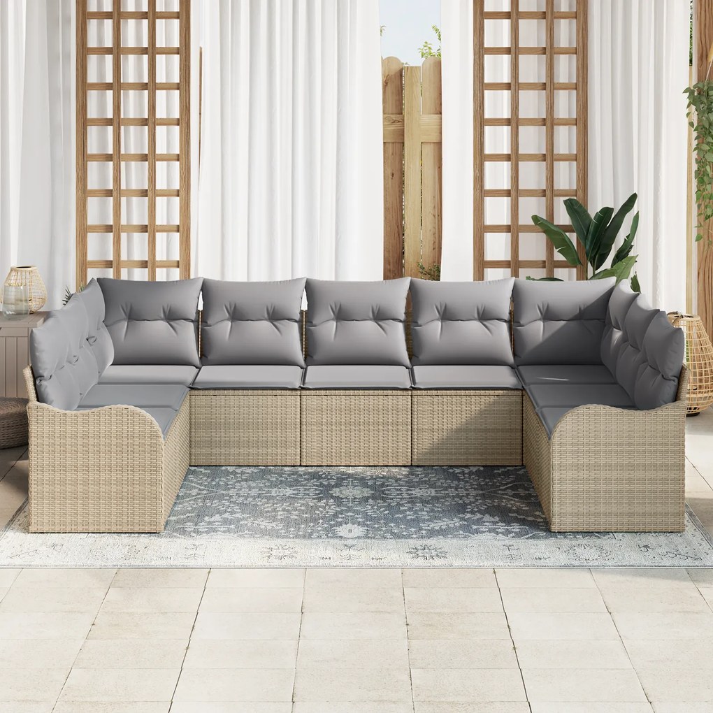 Conjunto de Sofá de Jardim de 9 Peças com Almofadas em Rattan Poliéste
