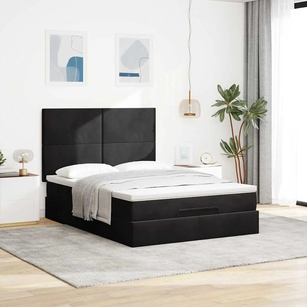 Estrutura de cama otomana com colchões 140x200 cm veludo preto