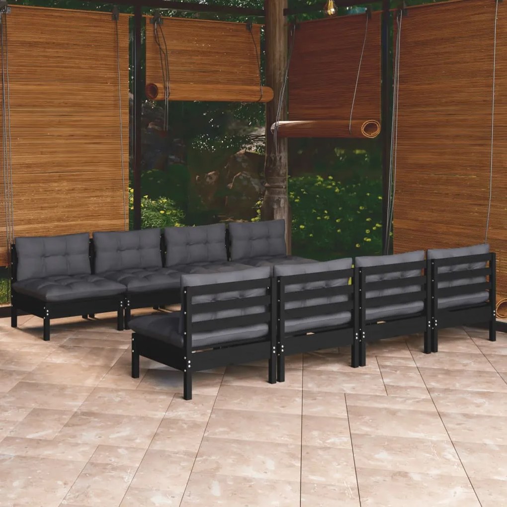 vidaXL 9 pcs conjunto lounge jardim c/ almofadões pinho maciço