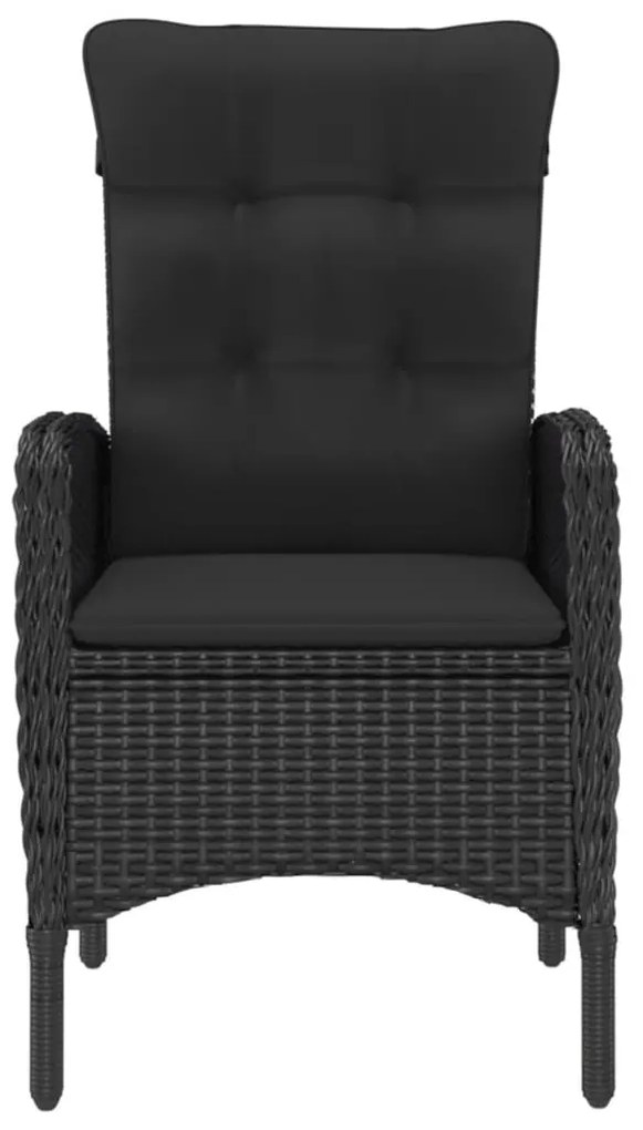3 pcs conjunto bistrô jardim vime PE e madeira de acácia preto
