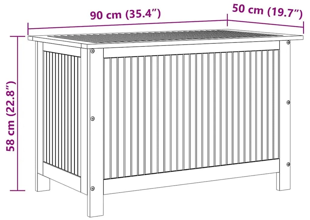Caixa arrumação para jardim 90x50x58cm madeira acácia maciça