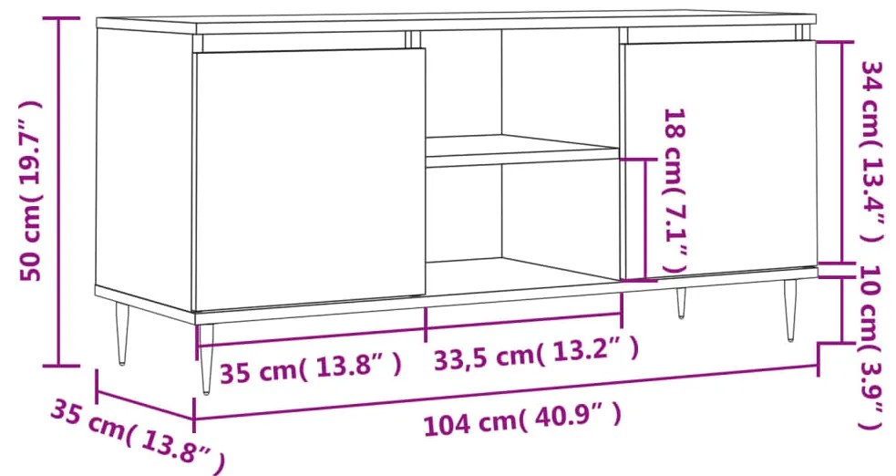 Móvel de TV 104x35x50 cm derivados de madeira branco
