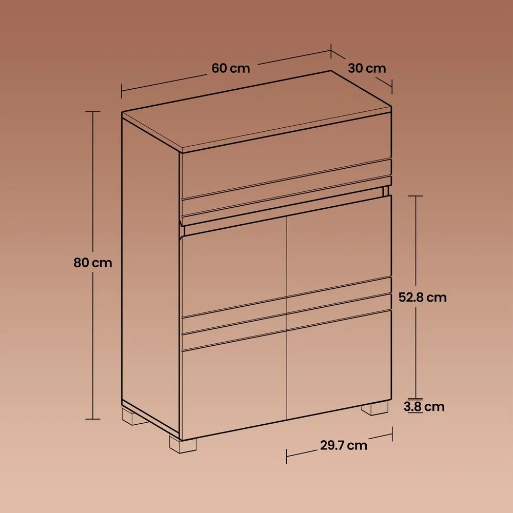 Armário de casa de banho com 2 portas 60 x 30 x 80 cm, armário de arrumação, com gaveta e prateleira ajustável branco