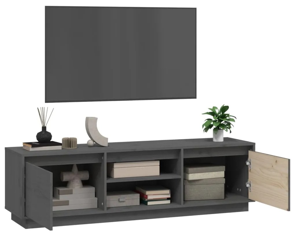 Móvel de TV 140x35x40 cm madeira de pinho maciça cinzento