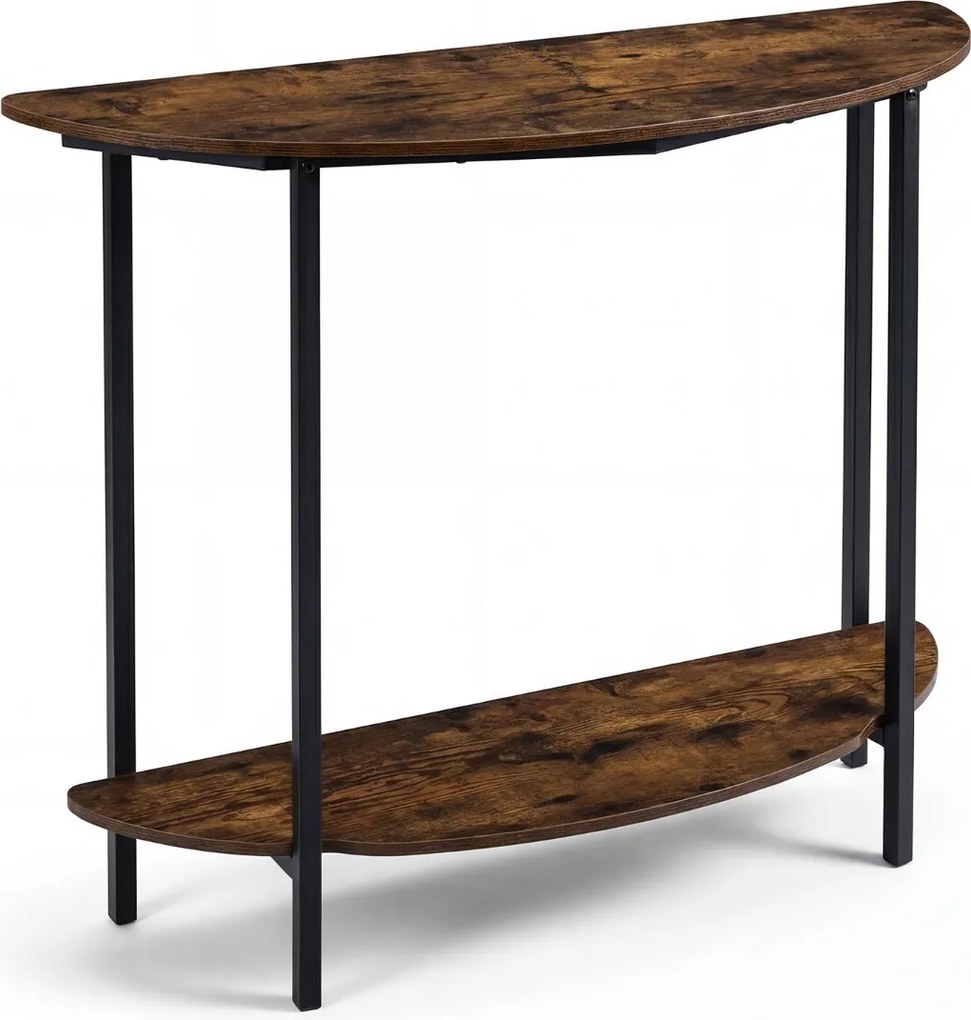 Mesa consola 100 x 29,5 x 80 cm em forma de meia-lua com 2 níveis, prateleira aberta, metal, com base antiderrapante, para entrada, sala de estar, cor
