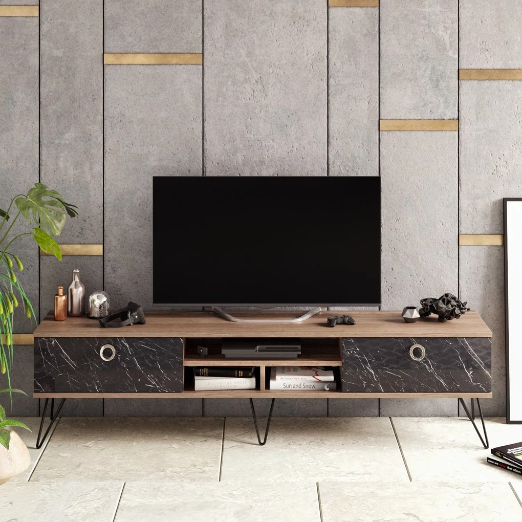 Móvel de TV Lorenz – Nogueira/Preto – 180 cm x 45,6 cm x 35,2 cm