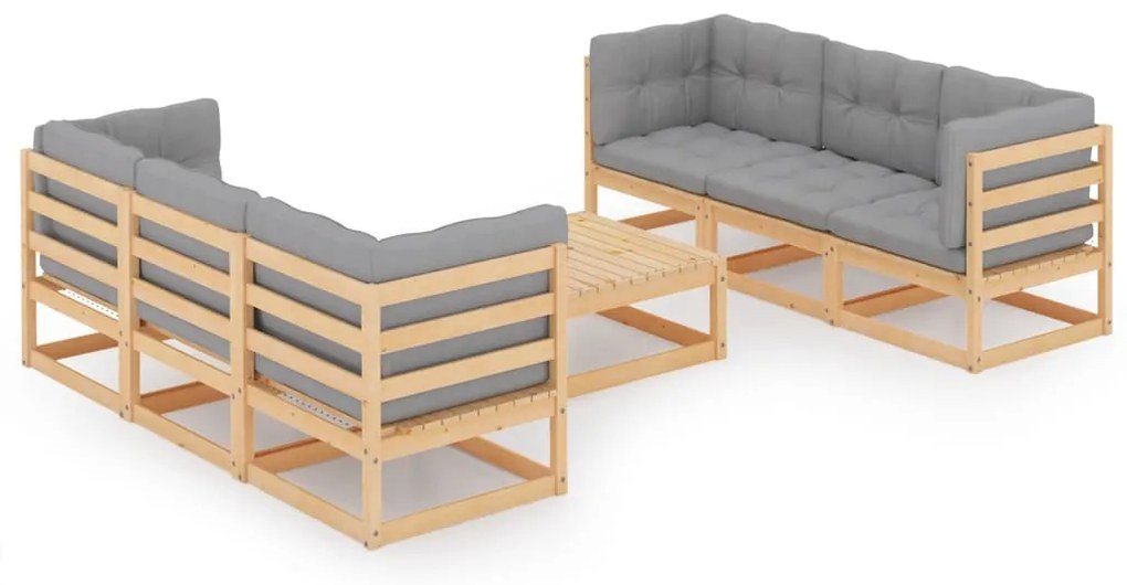 7 pcs conjunto lounge de jardim c/ almofadões pinho maciço