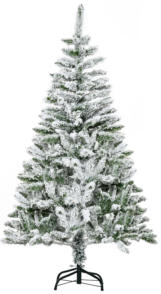 HOMCOM Árvore de Natal Artificial 150 cm com Neve Ignífugo com 358 Ramos Folhas de PVC Abertura Automática Base Dobrável Verde