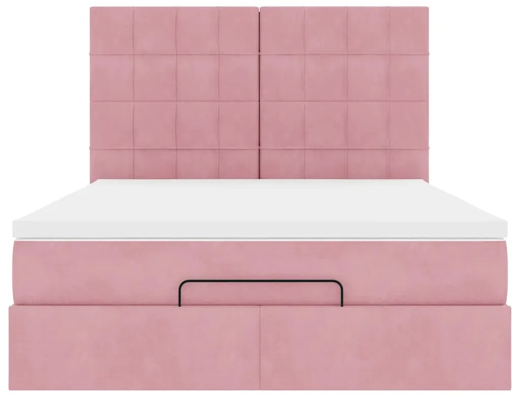 Estrutura de cama otomana com colchões 140x200 cm veludo rosa