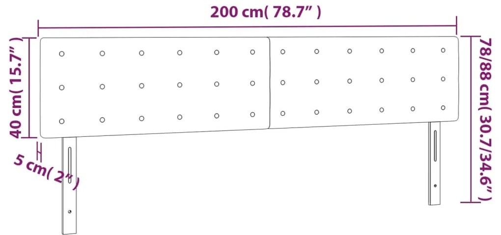 Cabeceira cama c/ LED 200x5x78/88cm couro artificial cinzento