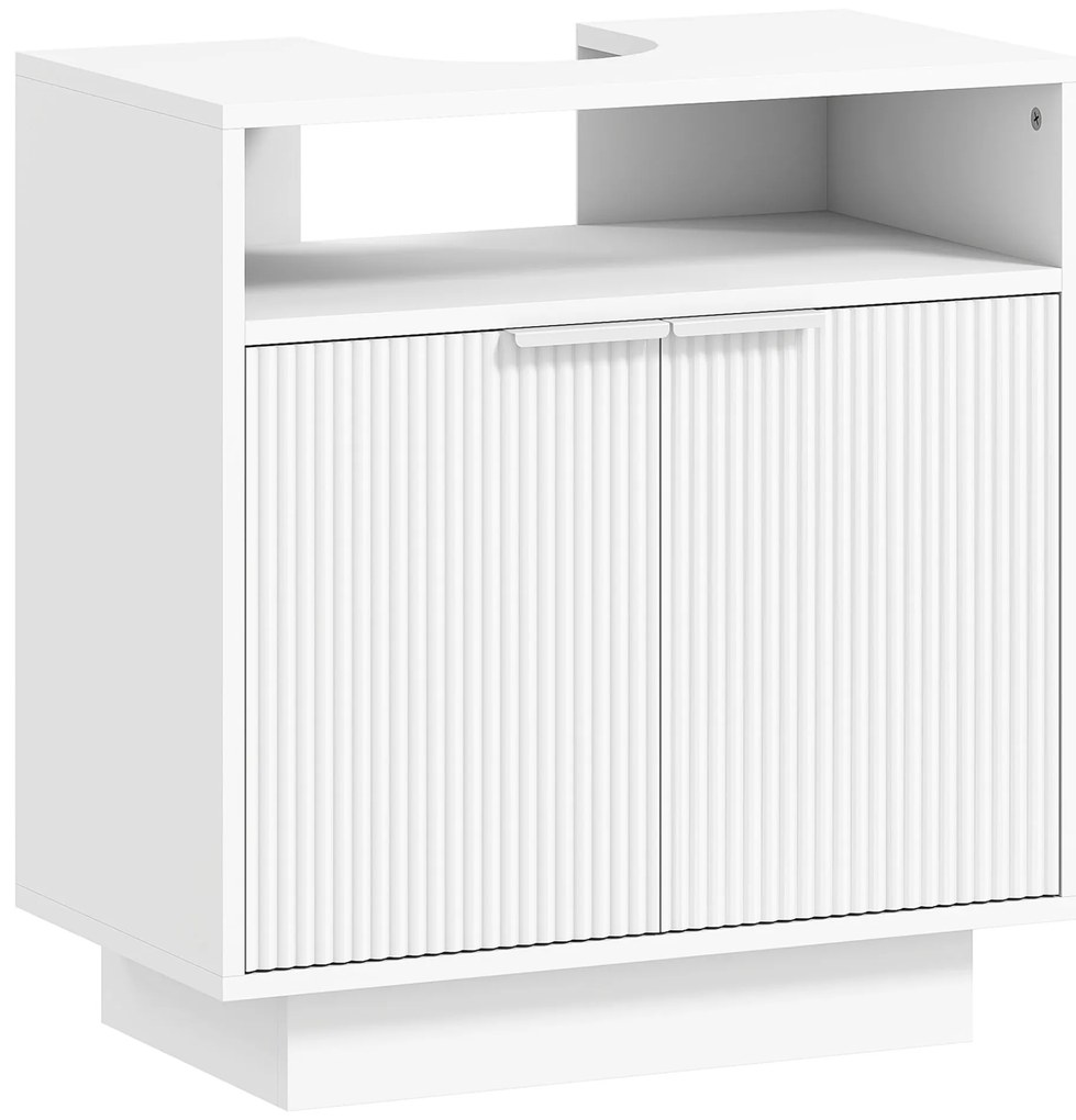 HOMCOM Móvel para Lavatório Pousar Móvel de Casa de Banho com 2 Portas Canaladas e Compartimento Aberto Armário de Casa de Banho para Lavatório com ou sem Pedestal Estilo Moderno 60x33x63 cm Branco