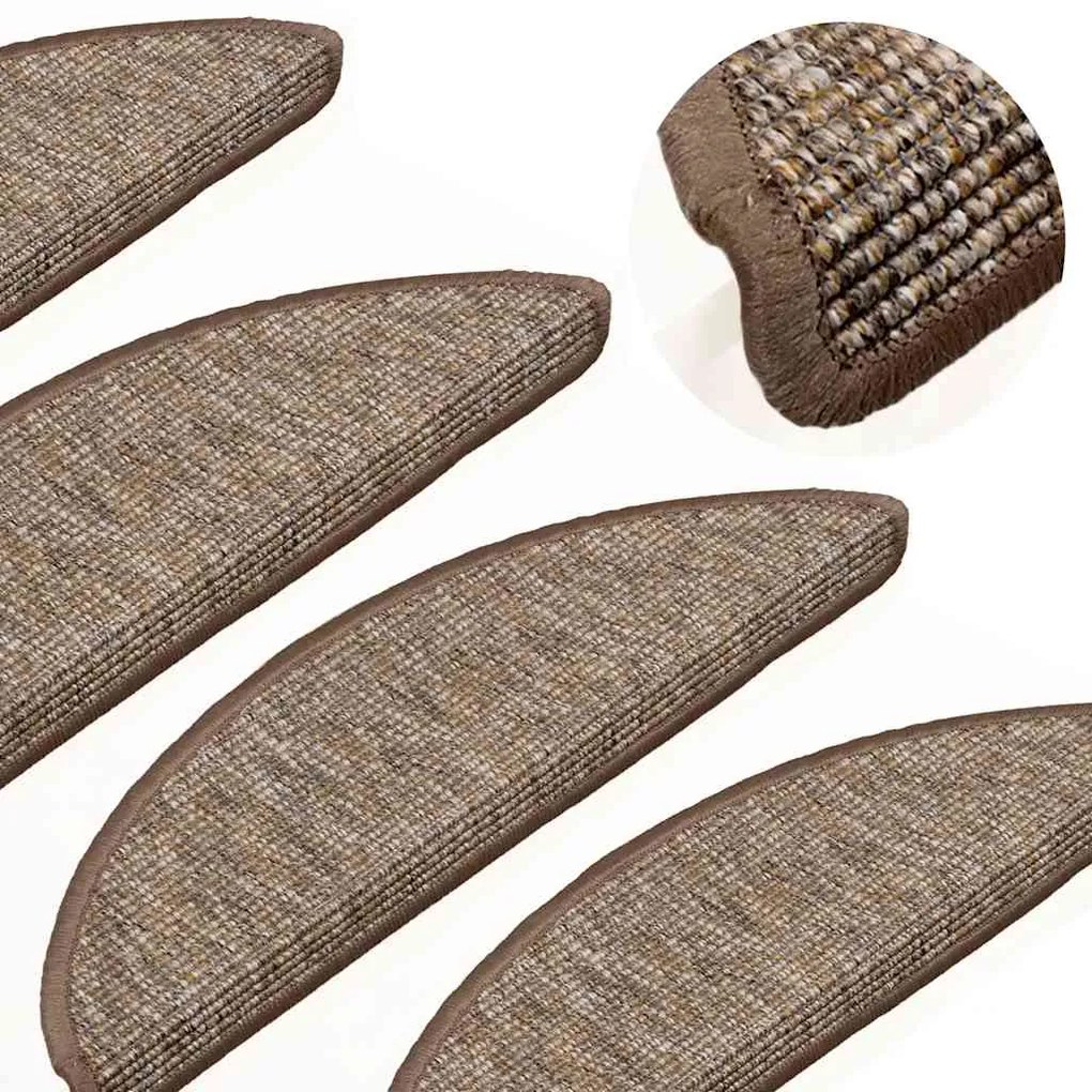 Tapetes de escada adesivos 15 pcs 56x17x3 cm castanho-claro