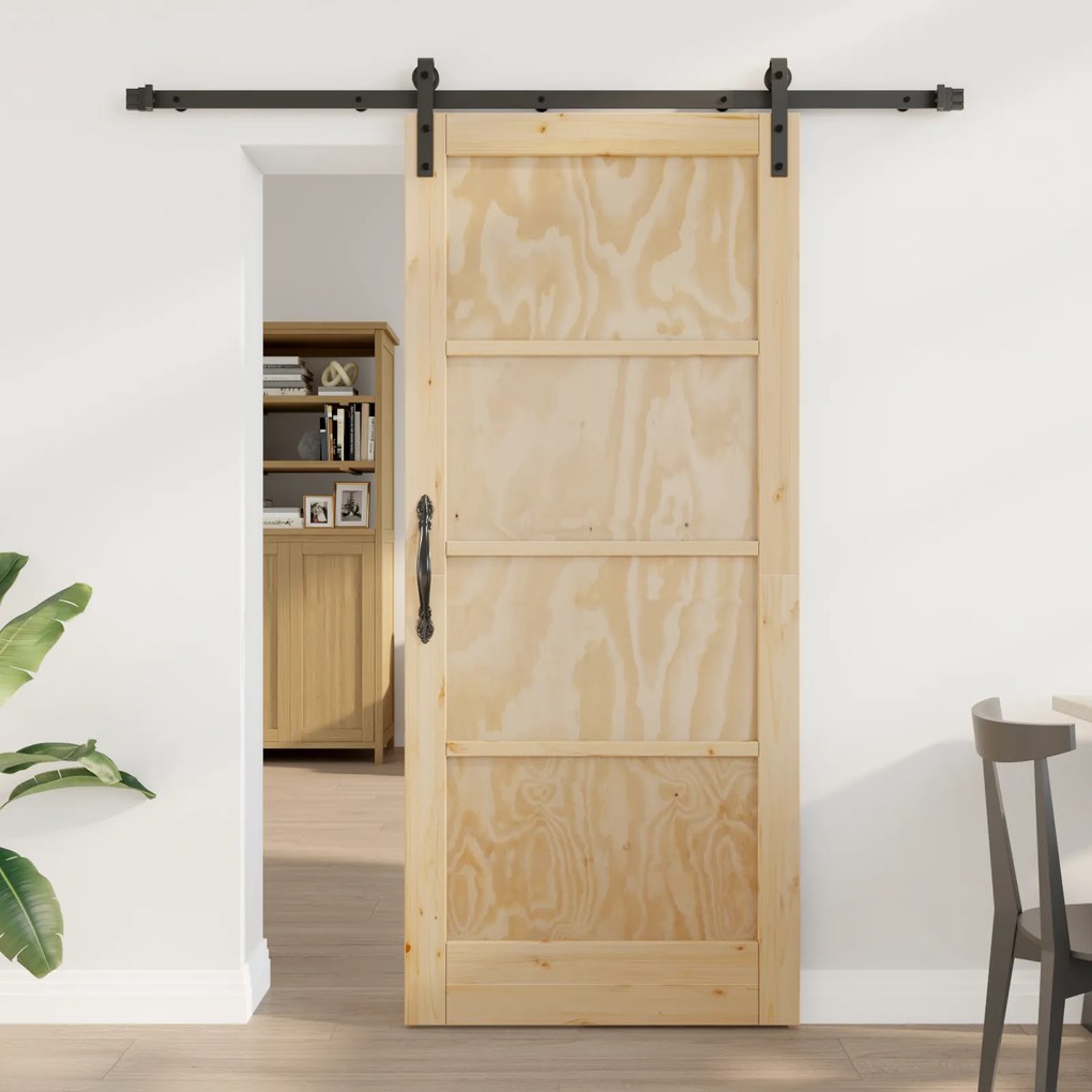 Porta Deslizante 86x198,5 cm Conjunto de 2 Natural e Preto