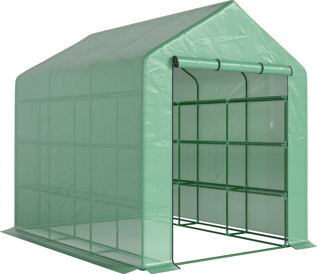 Outsunny Estufa de Jardim Estufa de Exterior com Prateleiras de 4 Níveis Porta com Fecho de Correr e Estrutura de Aço 244x180x210 cm Verde | Aosom Portugal