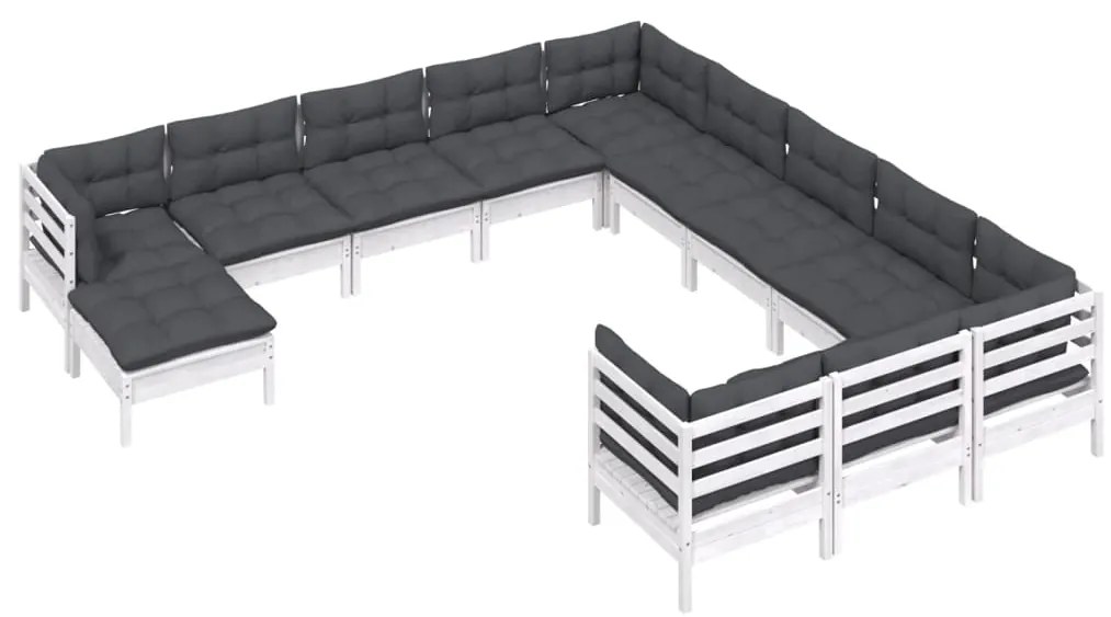 12 pcs conjunto lounge de jardim c/ almofadões pinho branco