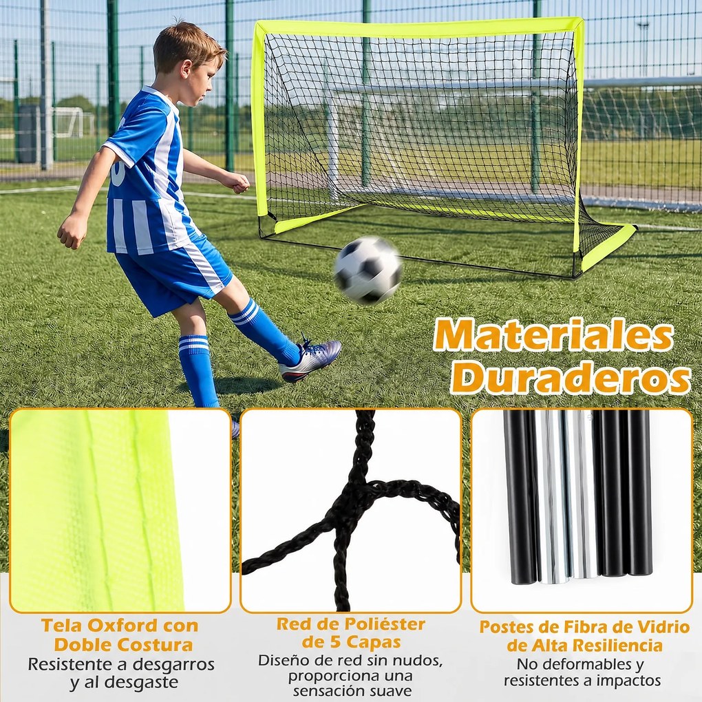 Conjunto de 2 Balizas de Futebol Infantis Pop-up, 182 x 122 x 118 cm, Estrutura Dobrável, Verde