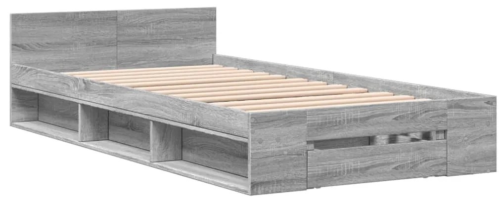 Estrutura de cama c/ gaveta derivados madeira cinzento sonoma