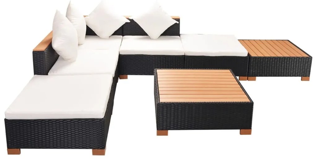 7 pcs conjunto lounge de jardim c/ almofadões vime PE preto