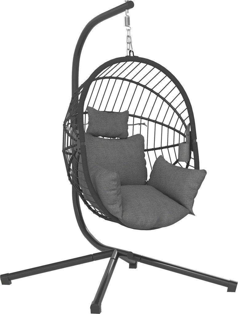 Outsunny Cadeira Suspensa com Suporte Cadeira Baloiço de Exterior com Cesta Dobrável Almofada e Apoio para a Cabeça 120x106x188 cm  Cinza | Aosom Portugal