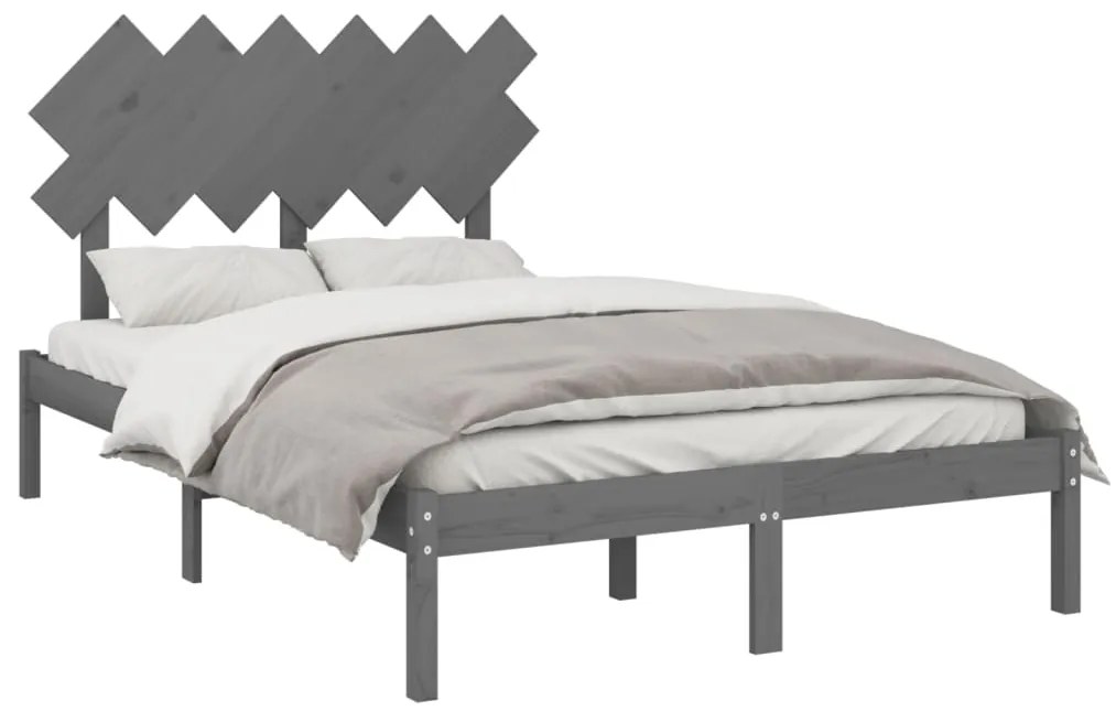 Estrutura de cama dupla 135x190 cm madeira maciça cinzento