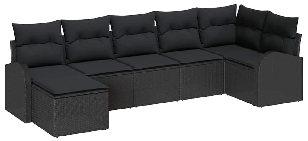 Conjunto de Sofá de Jardim de 7 Peças com Almofadas em Rattan Preto
