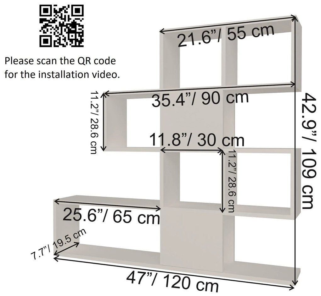 Estante Karlin – Branco/Antracite – 120x19,5x109 cm