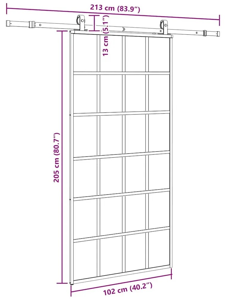 Porta deslizante c/ conj ferragens 102x205cm vidro ESG preto