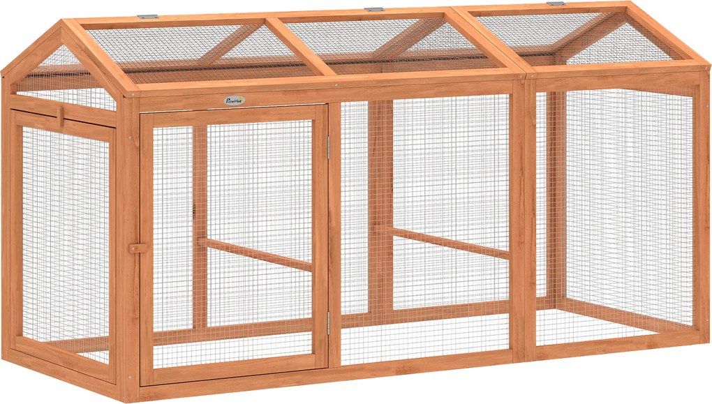 PawHut Galinheiro Recinto de livre circulação com poleiro e portas duplas, em madeira e metal, para 4 galinhas, 156 x 70,5 x 84 cm Laranja | Aosom Portugal