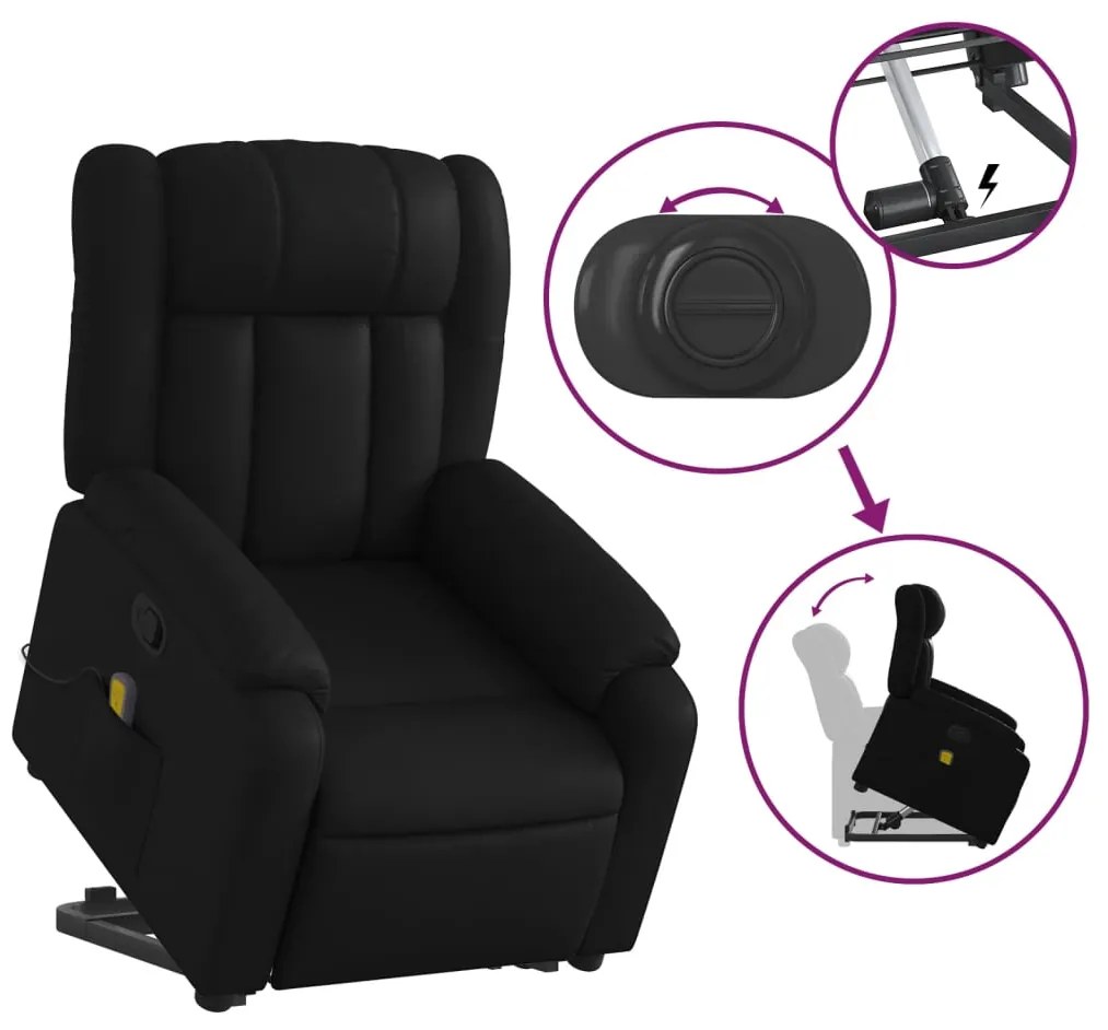 Poltrona massagens reclinável elevatória couro artificial preto