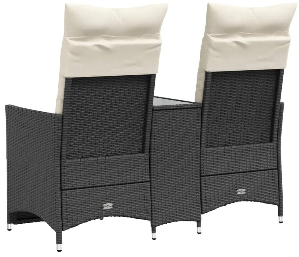 Sofá de jardim reclinável 2 lugares com mesa vime PE preto