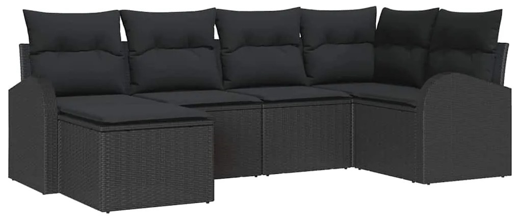 Conjunto de Sofá de Jardim vidaXL de 6 peças com Almofadas Preto Ratta
