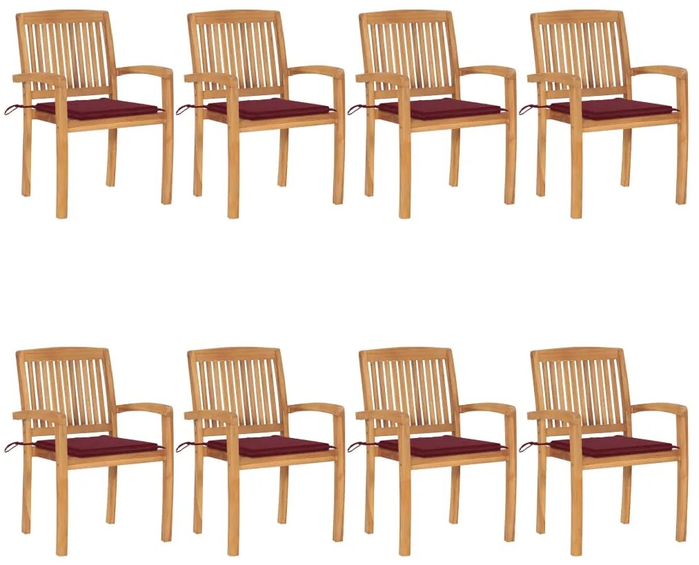 Cadeiras de jardim empiháveis c/ almofadões 8 pcs teca maciça