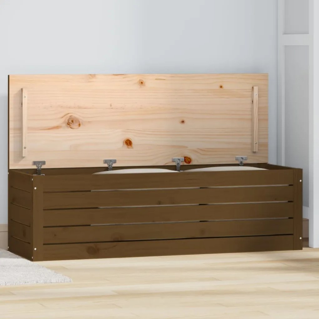 823627 vidaXL Caixa de arrumação 109x36,5x33 cm pinho maciço castanho mel